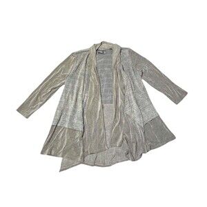 CHICO'S TRAVELERS Shimmery Taupe Waterfall Cardigan 3/4 Sleeves Med 8 Chicos 1